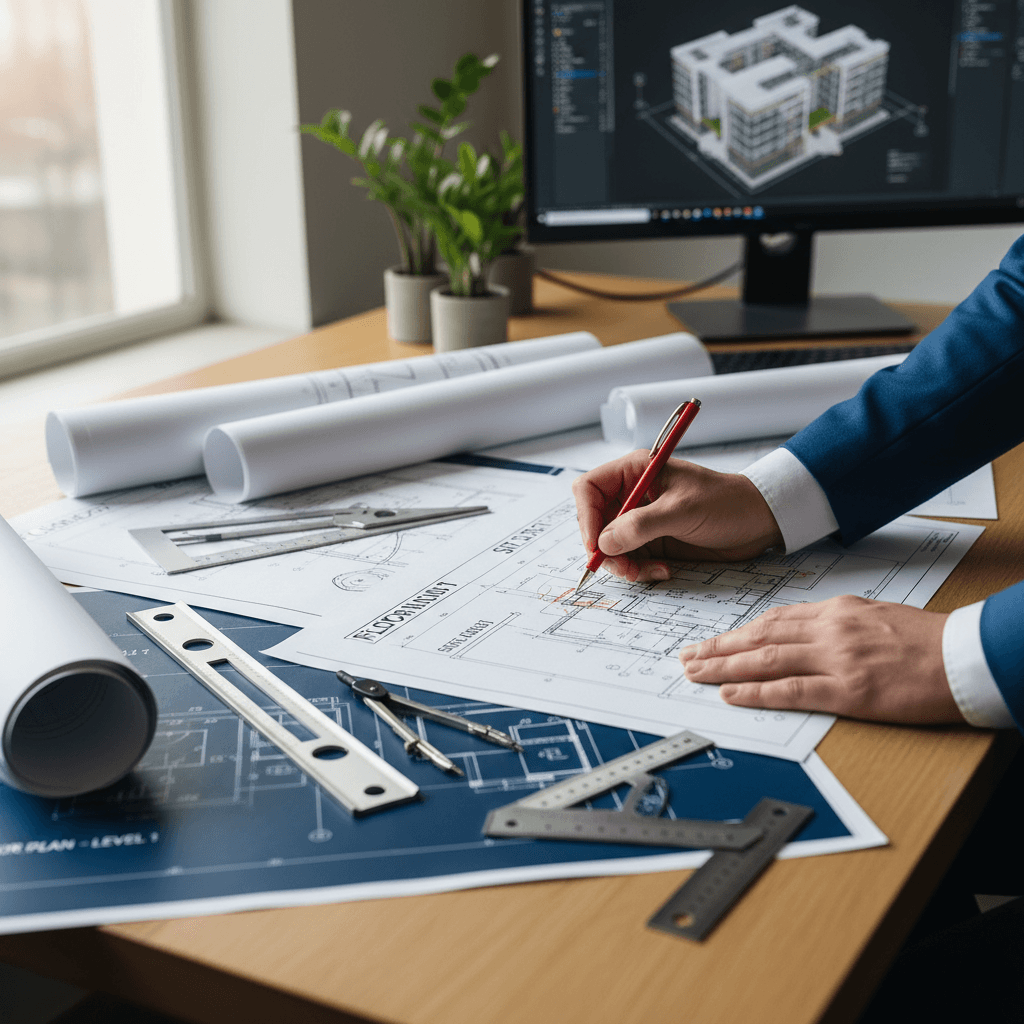 Design team reviewing project materials and specifications